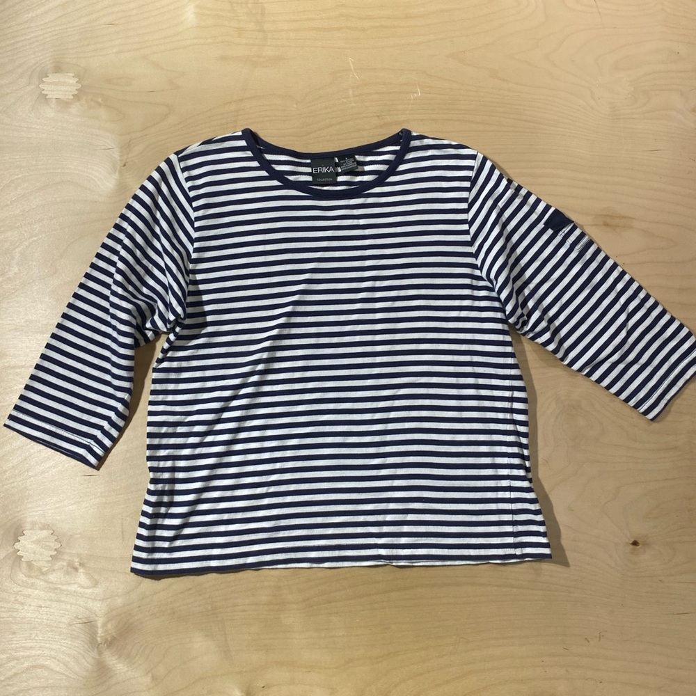 Erika Navy and White Striped Long Sleeve Tee Small (QL)